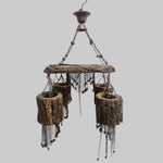 Natural Tree Bark Log and Cascading Iron Chain 4-Light Chandelier