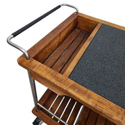 Mid-Century Modern Rolling Bar Cart with Slate Inlay
