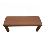 Rustic Leather-Top Rail Wood Bench