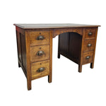 Classic Solid Oak Double Pedestal Six Drawer Writing Desk