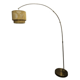 Golden Arc Floor Lamp with Tiered Jute Shade
