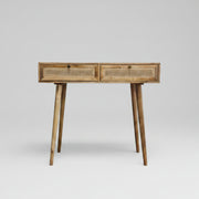 Mid-Century Style Mango Wood and Woven Cane Console Table