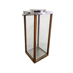 Tall Industrial Metal Wood and Glass Storm Lantern Candle Holder
