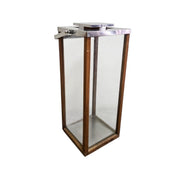 Tall Industrial Metal Wood and Glass Storm Lantern Candle Holder