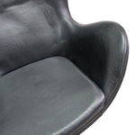 Arne Jacobsen Style Black Leather Egg Swivel Lounge Chair