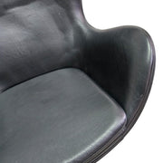 Arne Jacobsen Style Black Leather Egg Swivel Lounge Chair