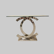Sleek Chrome Interlocking C Base Glass Top Console Table