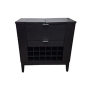 Modern Black Wood Convertible Bar Cabinet with Wine Rack