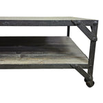 Industrial Two-Tier Reclaimed Wood Coffee Table on Castors