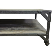 Industrial Two-Tier Reclaimed Wood Coffee Table on Castors