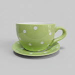 Polka Dot Lime Green Ceramic Oversized Teacup and Saucer Set
