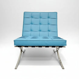 Mid-Century Style Sky Blue Barcelona Inspired Lounge Chair