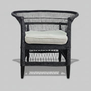 Sculptural Black Hand-Woven Rattan Tub Style Accent Armchair