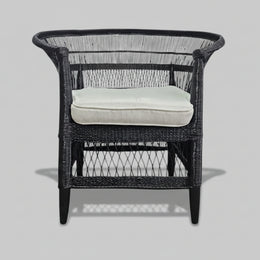 Sculptural Black Hand-Woven Rattan Tub Style Accent Armchair
