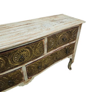 Rustic Bohemian Embossed Brass & Wood Sideboard