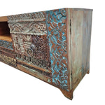 Heritage Reclaimed Wood Intricately Carved Patchwork TV Console