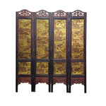 Chinoiserie Gold Leaf Carved Four-Panel Room Divider