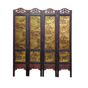 Chinoiserie Gold Leaf Carved Four-Panel Room Divider