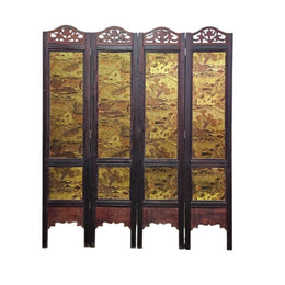 Chinoiserie Gold Leaf Carved Four-Panel Room Divider