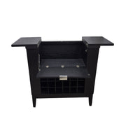 Modern Black Wood Convertible Bar Cabinet with Wine Rack