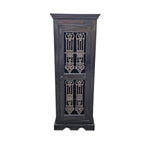 Indian Style Dark Wood and Iron Grill Tall Bar Cabinet
