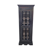 Indian Style Dark Wood and Iron Grill Tall Bar Cabinet
