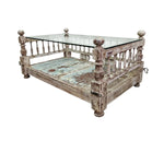 Charaka Style Distressed Wood and Glass Top Coffee Table