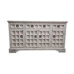 Hand-Carved Whitewashed Wooden Rustic Sideboard