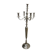 Polished Silver Chrome Five Light Baroque Style Candelabra