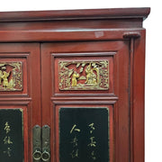 Antique Red Lacquer Chinese Sideboard with Gilded Relief