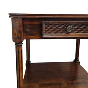 Vintage-Inspired Classic Wooden Side Table with Woven Drawer