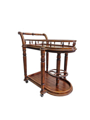 Victorian Style Turned Wood Rolling Beverage Bar Trolley