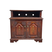 Intricate Brass Inlay Solid Wood Low Media Console Cabinet
