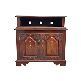 Intricate Brass Inlay Solid Wood Low Media Console Cabinet