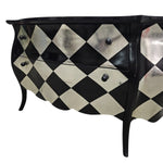 Hollywood Regency Black & Silver Harlequin Bombé Chest