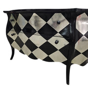 Hollywood Regency Black & Silver Harlequin Bombé Chest