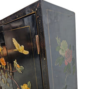 Vintage Oriental Black Lacquered Raised Relief Accent Cabinet