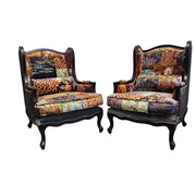THE One Patchwork Velvet Black Wood Wingback Armchair