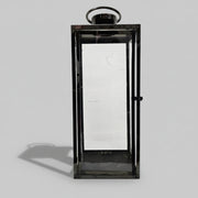 Stately Black Metal Architectural Hurricane Candle Lantern