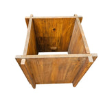 Rustic Natural Wood Box Side Table with Carved Cutout Top