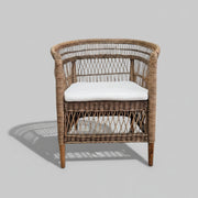 Natural Rattan Curved Back Tub Accent Armchair with Cushion