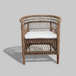 Natural Rattan Curved Back Tub Accent Armchair with Cushion