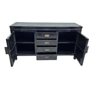Vintage-Inspired Black Lacquer Sideboard with Brass Accents