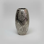 Striking Metallic Silver Embossed Floral Ceramic Table Vase