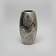 Striking Metallic Silver Embossed Floral Ceramic Table Vase