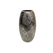 Striking Metallic Silver Embossed Floral Ceramic Table Vase
