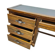 Vintage Oak Student Kneehole Writing Desk with Industrial Metal Pulls