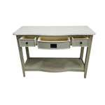 Elegant Sage Bow-Front Console Table with Open Shelving