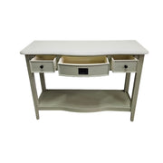 Elegant Sage Bow-Front Console Table with Open Shelving