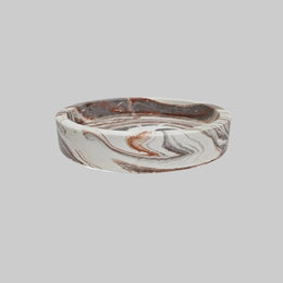 Polished Earthy Swirl Calacatta Marble Round Vanity Key Tray